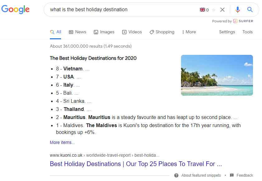 Google Featured Snippet Example